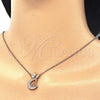 Collares con Dije 04.336.0019.1.16 Plata Rodinada, Diseño de Luna, con Zirconia Cubica Blanca, Pulido, Tono Rosado (Grosor 02 MM, 16 Pulgadas de Largo)