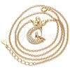 Collares con Dije 04.336.0019.1.16 Plata Rodinada, Diseño de Luna, con Zirconia Cubica Blanca, Pulido, Tono Rosado (Grosor 02 MM, 16 Pulgadas de Largo)