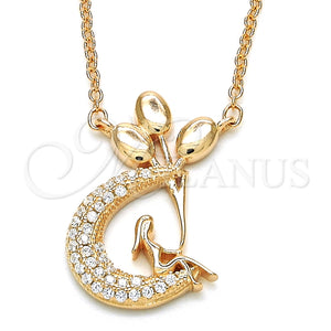 Collares con Dije 04.336.0019.1.16 Plata Rodinada, Diseño de Luna, con Zirconia Cubica Blanca, Pulido, Tono Rosado (Grosor 02 MM, 16 Pulgadas de Largo)