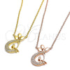Collares con Dije 04.336.0019.1.16 Plata Rodinada, Diseño de Luna, con Zirconia Cubica Blanca, Pulido, Tono Rosado (Grosor 02 MM, 16 Pulgadas de Largo)