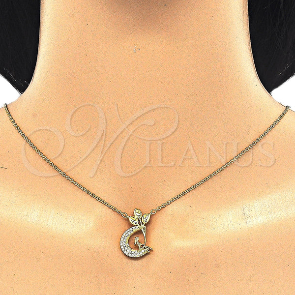 Collares con Dije 04.336.0019.2.16 Plata Rodinada, Diseño de Luna, con Zirconia Cubica Blanca, Pulido, Tono Dorado (Grosor 02 MM, 16 Pulgadas de Largo)