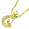 Collares con Dije 04.336.0019.2.16 Plata Rodinada, Diseño de Luna, con Zirconia Cubica Blanca, Pulido, Tono Dorado (Grosor 02 MM, 16 Pulgadas de Largo)