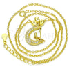 Collares con Dije 04.336.0019.2.16 Plata Rodinada, Diseño de Luna, con Zirconia Cubica Blanca, Pulido, Tono Dorado (Grosor 02 MM, 16 Pulgadas de Largo)