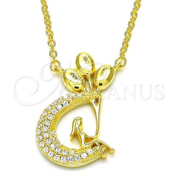 Collares con Dije 04.336.0019.2.16 Plata Rodinada, Diseño de Luna, con Zirconia Cubica Blanca, Pulido, Tono Dorado (Grosor 02 MM, 16 Pulgadas de Largo)