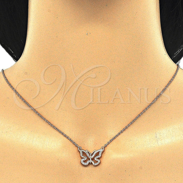 Collares con Dije 04.336.0046.1.16 Plata Rodinada, Diseño de Mariposa, con Zirconia Cubica Blanca, Pulido, Tono Rosado (Grosor 01 MM, 16 Pulgadas de Largo)