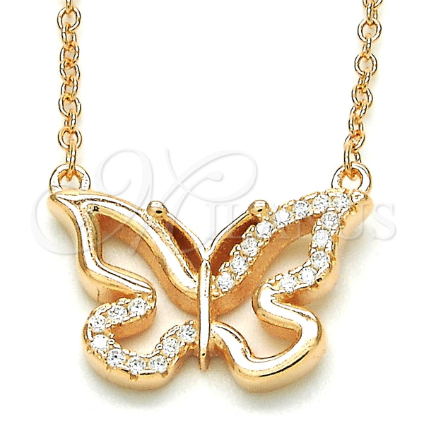 Collares con Dije 04.336.0046.1.16 Plata Rodinada, Diseño de Mariposa, con Zirconia Cubica Blanca, Pulido, Tono Rosado (Grosor 01 MM, 16 Pulgadas de Largo)