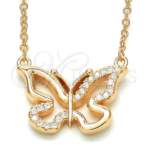 Collares con Dije 04.336.0046.1.16 Plata Rodinada, Diseño de Mariposa, con Zirconia Cubica Blanca, Pulido, Tono Rosado (Grosor 01 MM, 16 Pulgadas de Largo)