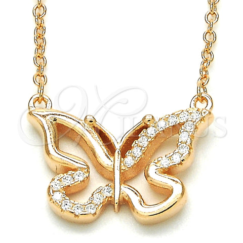 Collares con Dije 04.336.0046.1.16 Plata Rodinada, Diseño de Mariposa, con Zirconia Cubica Blanca, Pulido, Tono Rosado (Grosor 01 MM, 16 Pulgadas de Largo)