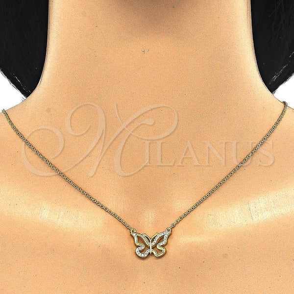 Collares con Dije 04.336.0046.2.16 Plata Rodinada, Diseño de Mariposa, con Zirconia Cubica Blanca, Pulido, Tono Dorado (Grosor 01 MM, 16 Pulgadas de Largo)
