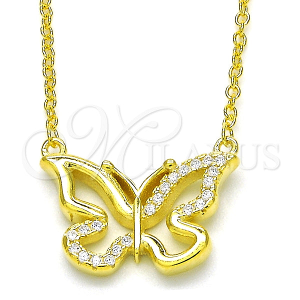 Collares con Dije 04.336.0046.2.16 Plata Rodinada, Diseño de Mariposa, con Zirconia Cubica Blanca, Pulido, Tono Dorado (Grosor 01 MM, 16 Pulgadas de Largo)