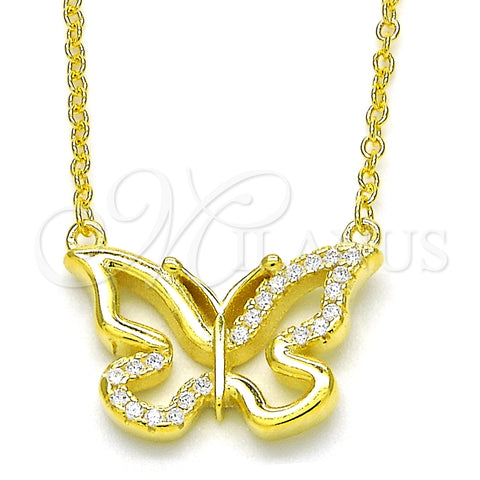 Collares con Dije 04.336.0046.2.16 Plata Rodinada, Diseño de Mariposa, con Zirconia Cubica Blanca, Pulido, Tono Dorado (Grosor 01 MM, 16 Pulgadas de Largo)