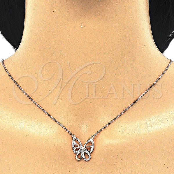 Collares con Dije 04.336.0044.1.16 Plata Rodinada, Diseño de Mariposa, con Zirconia Cubica Blanca, Pulido, Tono Rosado (Grosor 01 MM, 16 Pulgadas de Largo)
