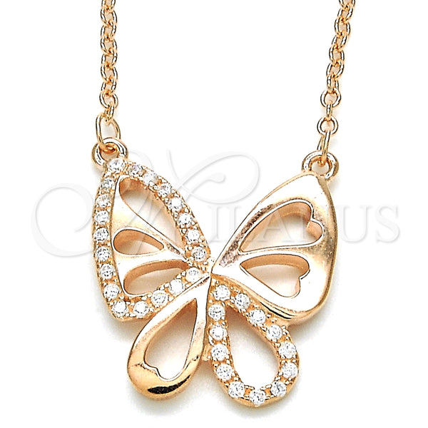 Collares con Dije 04.336.0044.1.16 Plata Rodinada, Diseño de Mariposa, con Zirconia Cubica Blanca, Pulido, Tono Rosado (Grosor 01 MM, 16 Pulgadas de Largo)