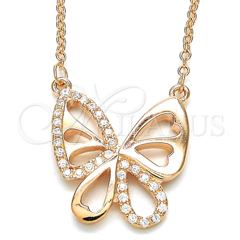 Collares con Dije 04.336.0044.1.16 Plata Rodinada, Diseño de Mariposa, con Zirconia Cubica Blanca, Pulido, Tono Rosado (Grosor 01 MM, 16 Pulgadas de Largo)
