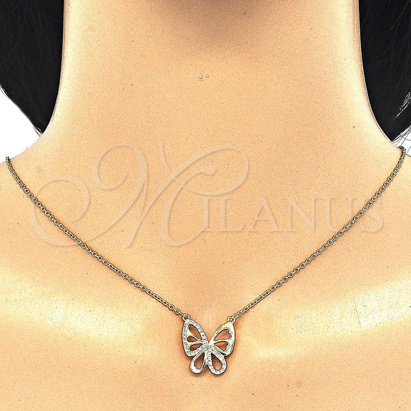 Collares con Dije 04.336.0044.2.16 Plata Rodinada, Diseño de Mariposa, con Zirconia Cubica Blanca, Pulido, Tono Dorado (Grosor 01 MM, 16 Pulgadas de Largo)