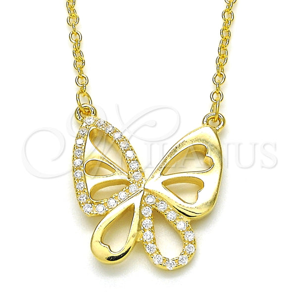 Collares con Dije 04.336.0044.2.16 Plata Rodinada, Diseño de Mariposa, con Zirconia Cubica Blanca, Pulido, Tono Dorado (Grosor 01 MM, 16 Pulgadas de Largo)