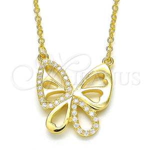Collares con Dije 04.336.0044.2.16 Plata Rodinada, Diseño de Mariposa, con Zirconia Cubica Blanca, Pulido, Tono Dorado (Grosor 01 MM, 16 Pulgadas de Largo)