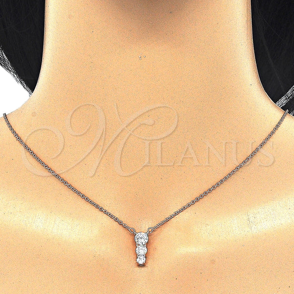 Collares con Dije 04.336.0058.1.16 Plata Rodinada, con Zirconia Cubica Blanca, Pulido, Tono Rosado (Grosor 02 MM, 16 Pulgadas de Largo)