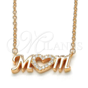 Collares con Dije 04.336.0062.1.16 Plata Rodinada, Diseño de Mama y Corazón, con Zirconia Cubica Blanca, Pulido, Tono Rosado (Grosor 02 MM, 16 Pulgadas de Largo)