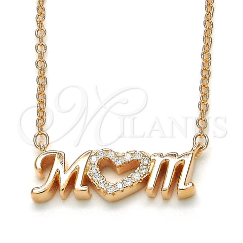 Collares con Dije 04.336.0062.1.16 Plata Rodinada, Diseño de Mama y Corazón, con Zirconia Cubica Blanca, Pulido, Tono Rosado (Grosor 02 MM, 16 Pulgadas de Largo)