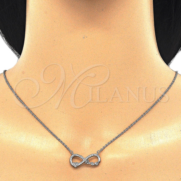 Collares con Dije 04.336.0077.16 Plata Rodinada, Diseño de Infinito y Corazón, con Zirconia Cubica Blanca, Pulido, Rodinado (Grosor 02 MM, 16 Pulgadas de Largo)