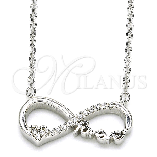 Collares con Dije 04.336.0077.16 Plata Rodinada, Diseño de Infinito y Corazón, con Zirconia Cubica Blanca, Pulido, Rodinado (Grosor 02 MM, 16 Pulgadas de Largo)