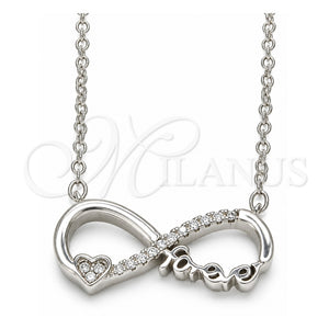Collares con Dije 04.336.0077.16 Plata Rodinada, Diseño de Infinito y Corazón, con Zirconia Cubica Blanca, Pulido, Rodinado (Grosor 02 MM, 16 Pulgadas de Largo)