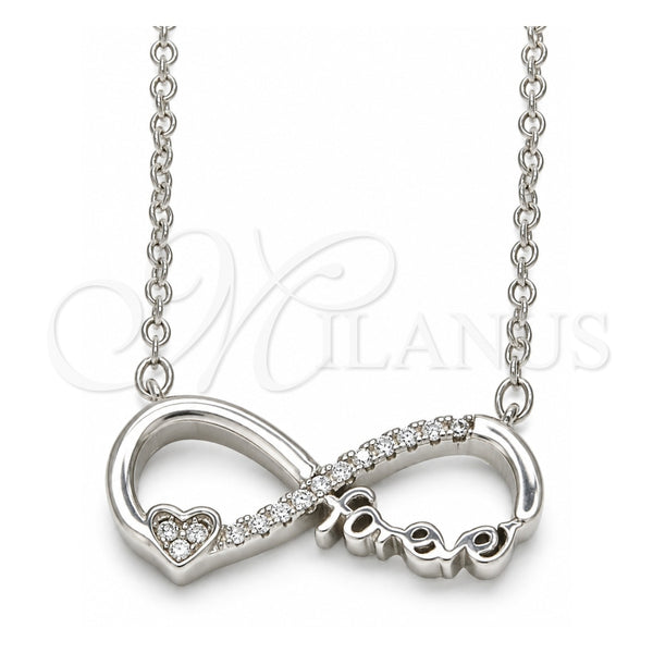 Collares con Dije 04.336.0077.16 Plata Rodinada, Diseño de Infinito y Corazón, con Zirconia Cubica Blanca, Pulido, Rodinado (Grosor 02 MM, 16 Pulgadas de Largo)