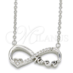 Collares con Dije 04.336.0077.16 Plata Rodinada, Diseño de Infinito y Corazón, con Zirconia Cubica Blanca, Pulido, Rodinado (Grosor 02 MM, 16 Pulgadas de Largo)