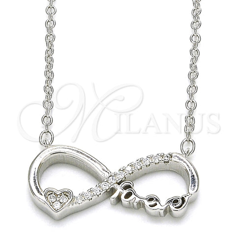 Collares con Dije 04.336.0077.16 Plata Rodinada, Diseño de Infinito y Corazón, con Zirconia Cubica Blanca, Pulido, Rodinado (Grosor 02 MM, 16 Pulgadas de Largo)