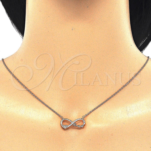 Collares con Dije 04.336.0077.1.16 Plata Rodinada, Diseño de Infinito y Corazón, con Zirconia Cubica Blanca, Pulido, Tono Rosado (Grosor 02 MM, 16 Pulgadas de Largo)