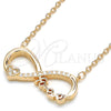 Collares con Dije 04.336.0077.1.16 Plata Rodinada, Diseño de Infinito y Corazón, con Zirconia Cubica Blanca, Pulido, Tono Rosado (Grosor 02 MM, 16 Pulgadas de Largo)