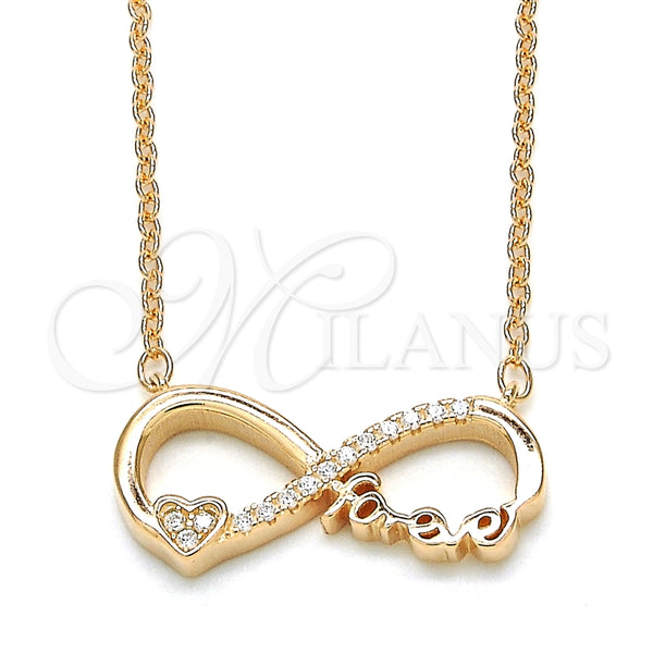 Collares con Dije 04.336.0077.1.16 Plata Rodinada, Diseño de Infinito y Corazón, con Zirconia Cubica Blanca, Pulido, Tono Rosado (Grosor 02 MM, 16 Pulgadas de Largo)