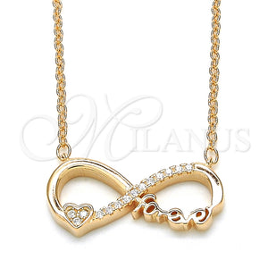 Collares con Dije 04.336.0077.1.16 Plata Rodinada, Diseño de Infinito y Corazón, con Zirconia Cubica Blanca, Pulido, Tono Rosado (Grosor 02 MM, 16 Pulgadas de Largo)