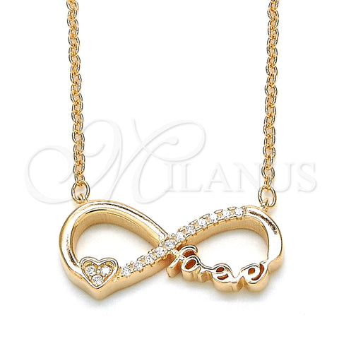 Collares con Dije 04.336.0077.1.16 Plata Rodinada, Diseño de Infinito y Corazón, con Zirconia Cubica Blanca, Pulido, Tono Rosado (Grosor 02 MM, 16 Pulgadas de Largo)