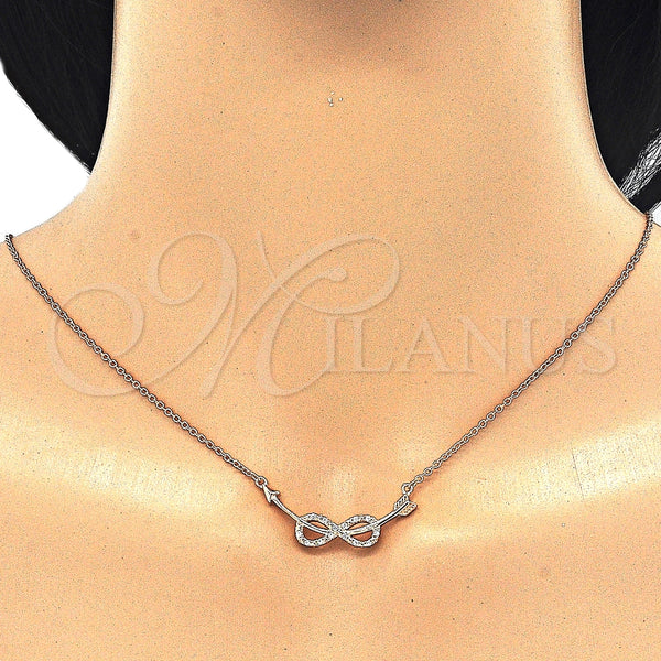 Collares con Dije 04.336.0078.1.16 Plata Rodinada, Diseño de Infinito, con Zirconia Cubica Blanca, Pulido, Tono Rosado (Grosor 01 MM, 16 Pulgadas de Largo)