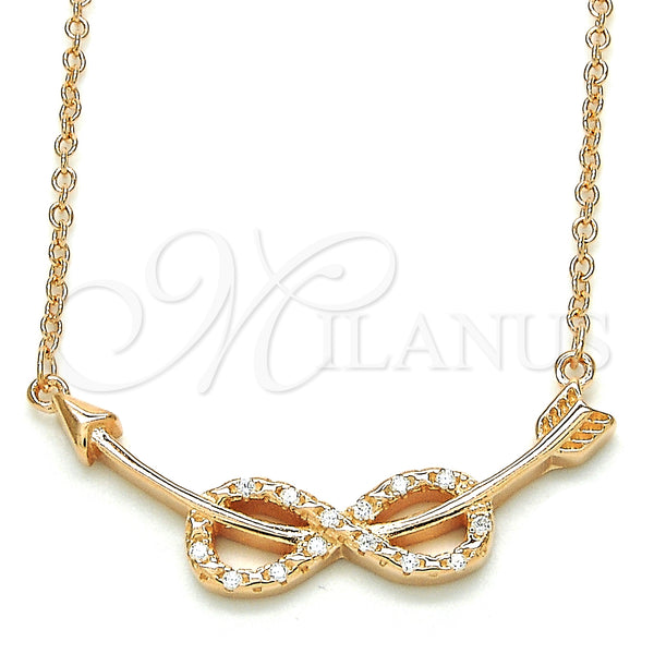 Collares con Dije 04.336.0078.1.16 Plata Rodinada, Diseño de Infinito, con Blanca Zirconia Cubica, Pulido, Tono Rosado (01 MM Thickness, 16 Inches Length)