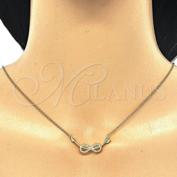 Collares con Dije 04.336.0078.2.16 Plata Rodinada, Diseño de Infinito, con Zirconia Cubica Blanca, Pulido, Tono Dorado (Grosor 01 MM, 16 Pulgadas de Largo)