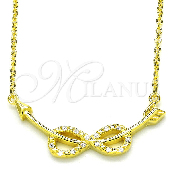 Collares con Dije 04.336.0078.2.16 Plata Rodinada, Diseño de Infinito, con Zirconia Cubica Blanca, Pulido, Tono Dorado (Grosor 01 MM, 16 Pulgadas de Largo)