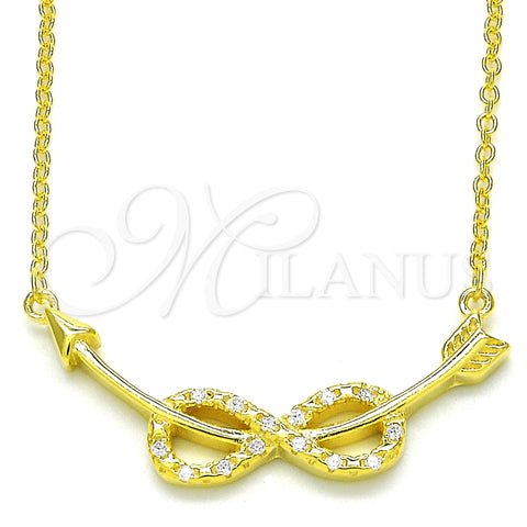 Collares con Dije 04.336.0078.2.16 Plata Rodinada, Diseño de Infinito, con Zirconia Cubica Blanca, Pulido, Tono Dorado (Grosor 01 MM, 16 Pulgadas de Largo)