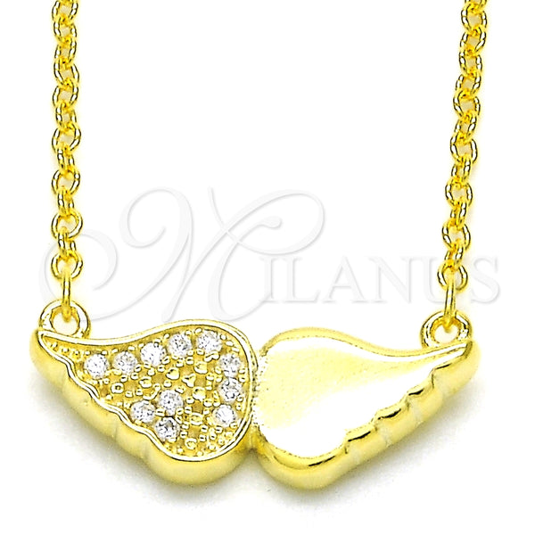 Collares con Dije 04.336.0080.2.16 Plata Rodinada, con Zirconia Cubica Blanca, Pulido, Tono Dorado (Grosor 02 MM, 16 Pulgadas de Largo)