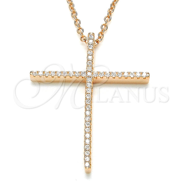 Collares con Dije 04.336.0081.1.16 Plata Rodinada, Diseño de Cruz, con Zirconia Cubica Blanca, Pulido, Tono Rosado (Grosor 01 MM, 16 Pulgadas de Largo)
