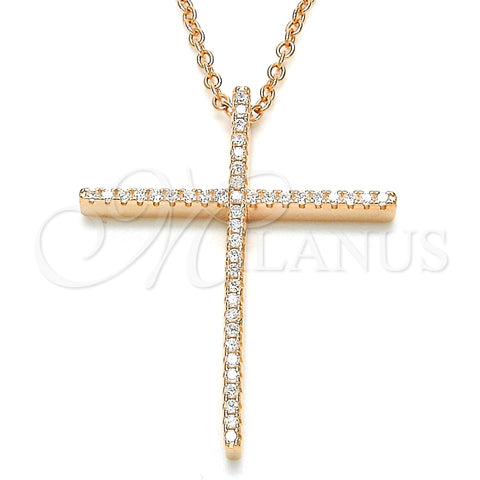Collares con Dije 04.336.0081.1.16 Plata Rodinada, Diseño de Cruz, con Zirconia Cubica Blanca, Pulido, Tono Rosado (Grosor 01 MM, 16 Pulgadas de Largo)