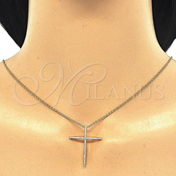 Collares con Dije 04.336.0081.2.16 Plata Rodinada, Diseño de Cruz, con Zirconia Cubica Blanca, Pulido, Tono Dorado (Grosor 01 MM, 16 Pulgadas de Largo)