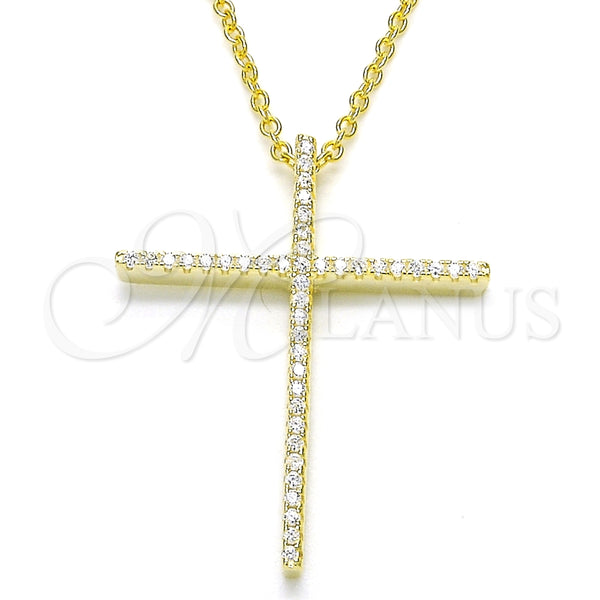 Collares con Dije 04.336.0081.2.16 Plata Rodinada, Diseño de Cruz, con Zirconia Cubica Blanca, Pulido, Tono Dorado (Grosor 01 MM, 16 Pulgadas de Largo)