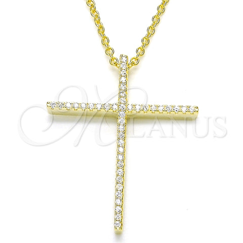 Collares con Dije 04.336.0081.2.16 Plata Rodinada, Diseño de Cruz, con Zirconia Cubica Blanca, Pulido, Tono Dorado (Grosor 01 MM, 16 Pulgadas de Largo)