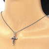 Collares con Dije 04.336.0082.16 Plata Rodinada, Diseño de Cruz, con Zirconia Cubica Multicolor, Pulido, Rodinado (Grosor 01 MM, 16 Pulgadas de Largo)