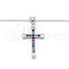Collares con Dije 04.336.0082.16 Plata Rodinada, Diseño de Cruz, con Zirconia Cubica Multicolor, Pulido, Rodinado (Grosor 01 MM, 16 Pulgadas de Largo)
