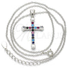 Collares con Dije 04.336.0082.16 Plata Rodinada, Diseño de Cruz, con Zirconia Cubica Multicolor, Pulido, Rodinado (Grosor 01 MM, 16 Pulgadas de Largo)