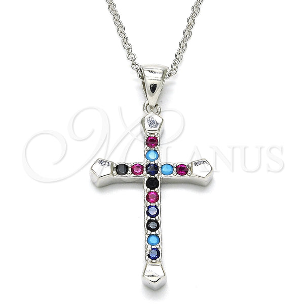 Collares con Dije 04.336.0082.16 Plata Rodinada, Diseño de Cruz, con Zirconia Cubica Multicolor, Pulido, Rodinado (Grosor 01 MM, 16 Pulgadas de Largo)